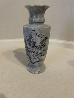 Antique Marble Etched Asian Design Vase