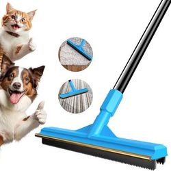 Carpet Rake for Pet Hair Removal, Reusable Cat Hair Remover with 58” Adjustable Long Handle, Dog Hair Carpet Scraper for Furnitures, Mats, Pet Hair Re