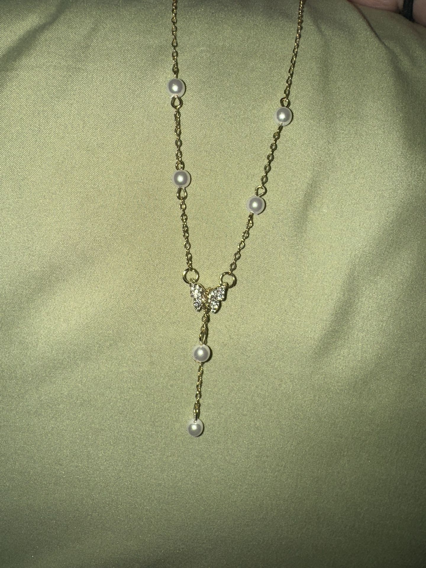 Gold Pearl Butterfly Necklace