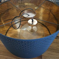 Hanging Navy/Blue & Gold Cut-out Lampshade & Large Pendant Light Fixture