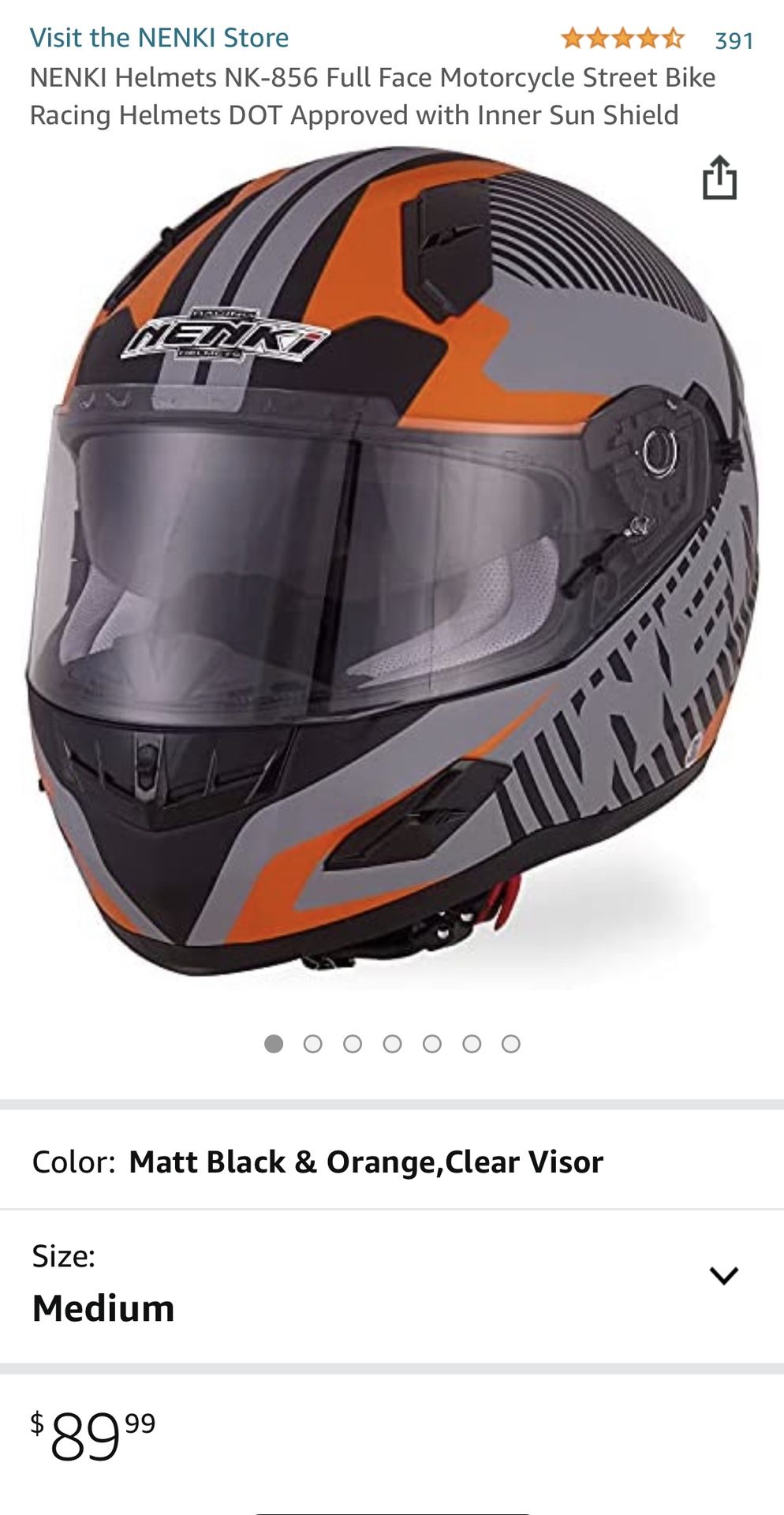 NENKI Helmets NK-856 Full Face Motorcycle Street Bike Racing Helmets DOT Approved with Inner Sun Shield