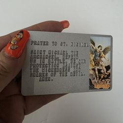 SAINT MICHAEL THE ARCHANGEL PRAYER EMBOSSED PLASTIC CARD AND IMAGE 