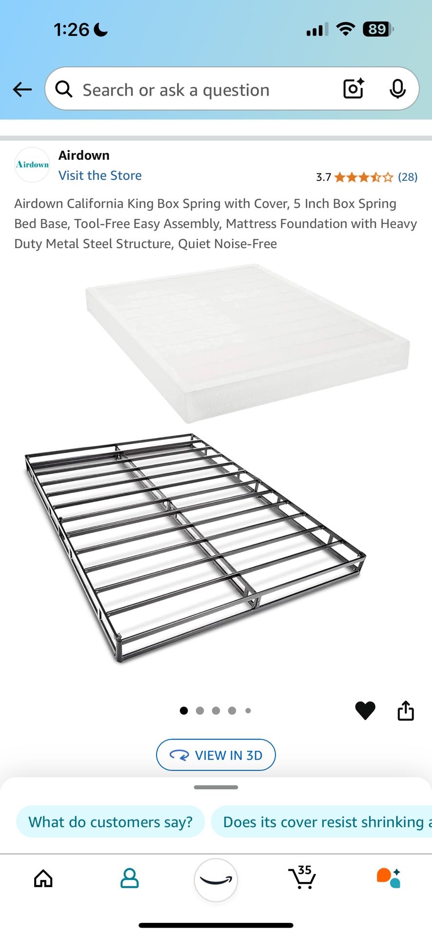 Airdown California King Box Spring with Cover, 5 Inch Box Spring Bed Base