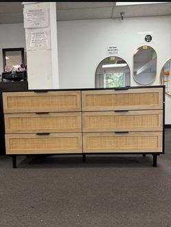 New assembled 6-Drawers Black with Rattan Drawer
