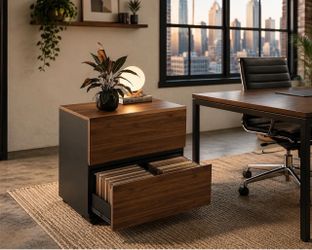 2 Drawer 31w*28h Wood Filing Cabinet with Anti-tilt Mechanism for Letter, A4 & Legal Size, Black Walnut.
