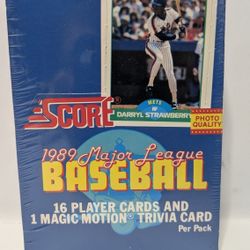 1989 Score Baseball Cards Wax Box – Sealed – Darryl Strawberry Cover – 36 Packs

