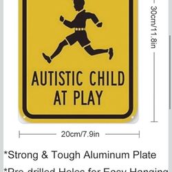 Metal Tin Sign 8 X 12 Inch - Slow Autistic Child At Play With Road Poster