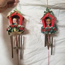 2- VTG Pixie Sentry Christmas Elf Wind Chimes *Holidays Hanging Decoration*