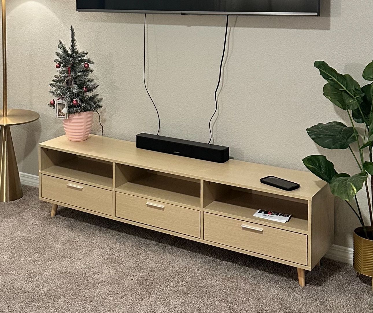 LED TV Stand LED Entertainment Center with Storage Modern LED Media Console Tables LED TV Cabinet for Living Room, Bedroom and Office Wood