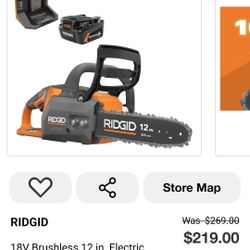 Ridgid 18v Chainsaw W/Battery & Charger 