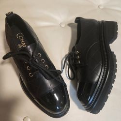 Chanel Black Quilted Lace Up Boots
