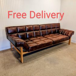 CB2 Drops MCM Leather Sofa Couch, Crate and Barrel, Free Delivery