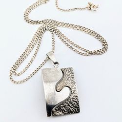 Modern Rectangle 925 Tarnished Silver Pendant Necklace