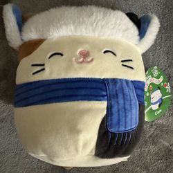 Squishmallows Cam the Calico Cat Wearing Blue Winter Hat & Scarf 8"