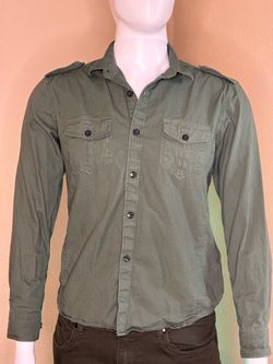 Express Olive Green Military Button-Up Shirt