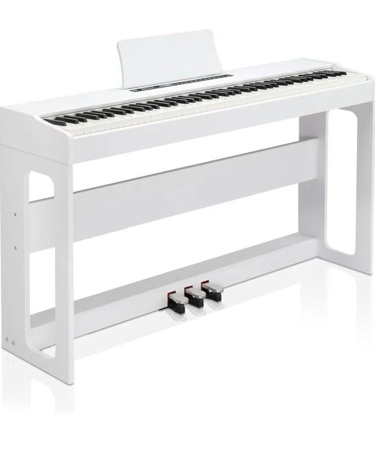 Ktaxon Digital Piano 88-Key Weighted Action Electric Piano with 3-Pedal Unit, Double Bluetooth, Split/Touch/Transpose Control Functions(White)

