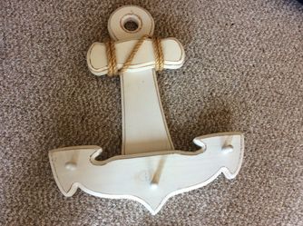 Nautical Decor Anchor Vintage Wood with Pegs and Rope Accent / Lidded Jar Filled With Sea Shells