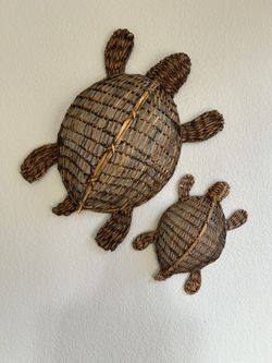 Wicker Sea. Turtle. Shaped Brown Baskets Wall Decor