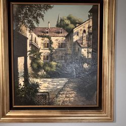 Framed European Courtyard Painting (28x32)