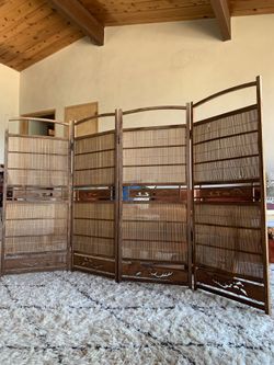 STUNNING ANTIQUE JAPANESE CYPRESS AND BAMBOO FOLDING SCREEN