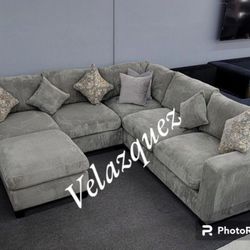 ✅️✅️ 4pc  for grey corduroy fabric upholstered sectional sofa with ottoman ✅️✅️