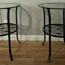 Pair Of Steel Frame Glass Top End Tables Glass 