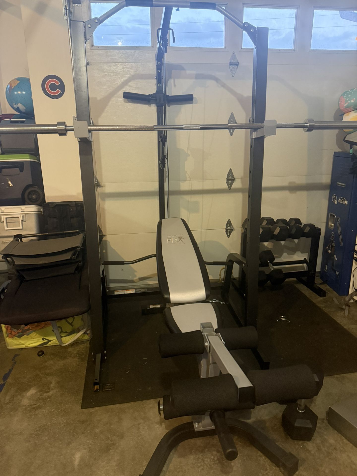 Home Gym W/ Bench, Bar And Weights