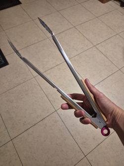 Brand New!  Limited Edition 16" Stainless Steel Grilling Tongs with Wood Accented Handles with Locking Mechanism