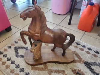 vintage hand-carved wooden rearing horse figurine