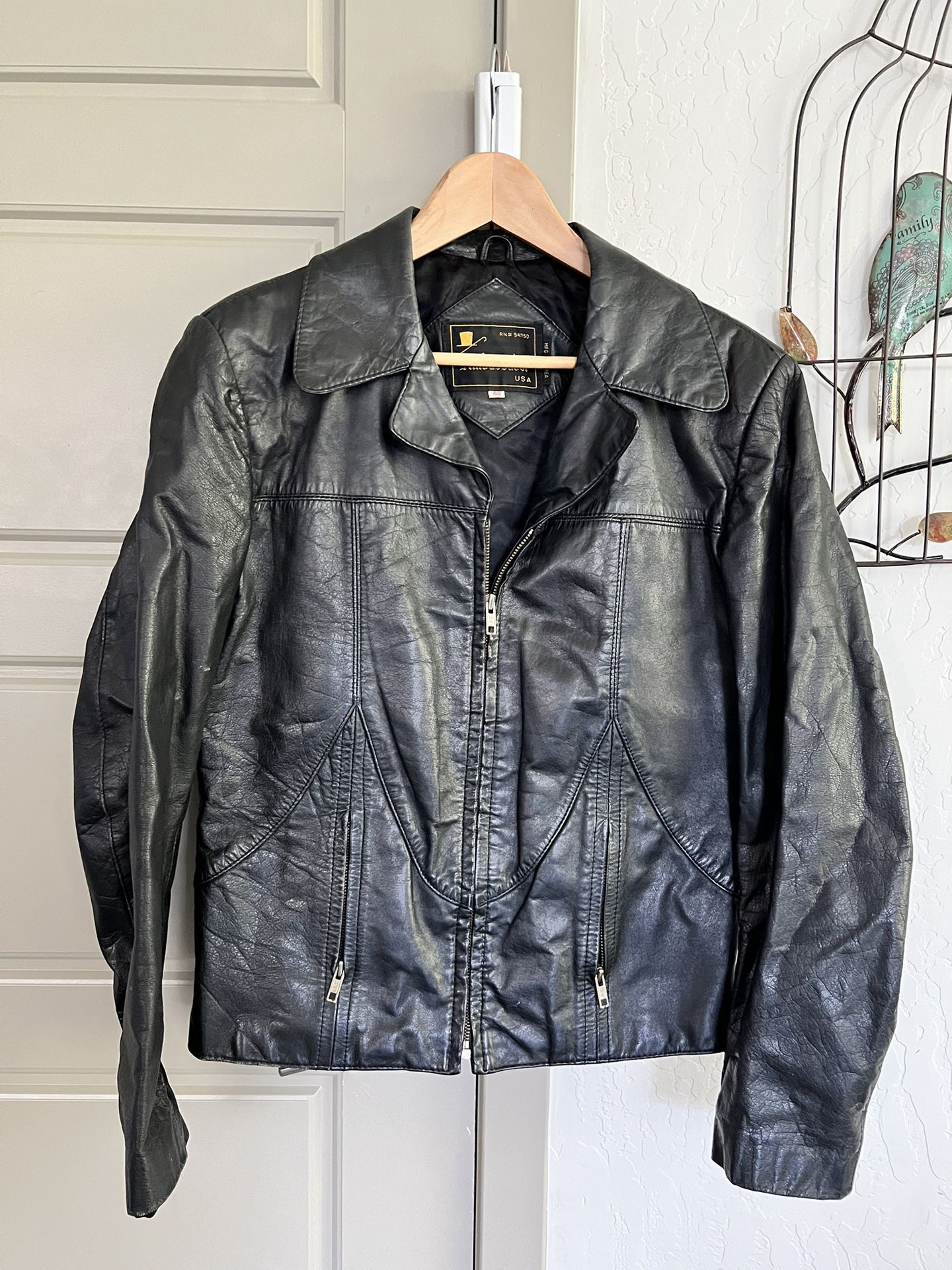 Vintage Mens Leather Jacket, Motorcycle, Biker, Size 44, Ambassador