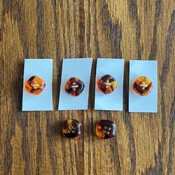 Vintage Amber Tortoise Shell Colored Sewing Buttons Square 4 Hole 6 Pc