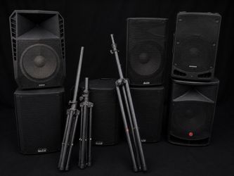 PA Speaker Lot with Stands – Alto, ION, Samson