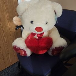 Teddy Bear 21" White Plush Teddy Bear With Glittery Red Valentine Heart