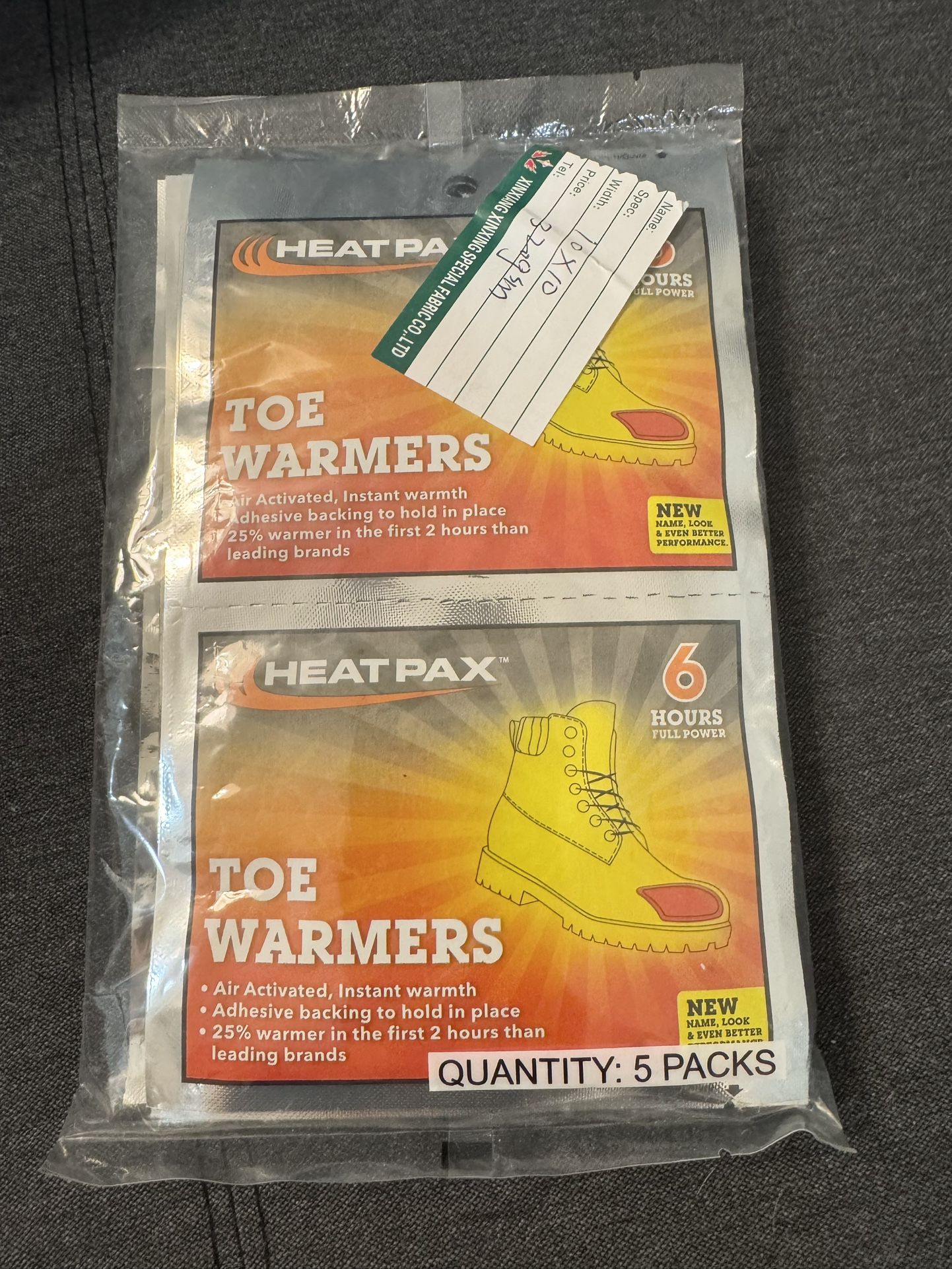 Heat Pax Toe Warmers — 5 Pairs (New & Sealed)