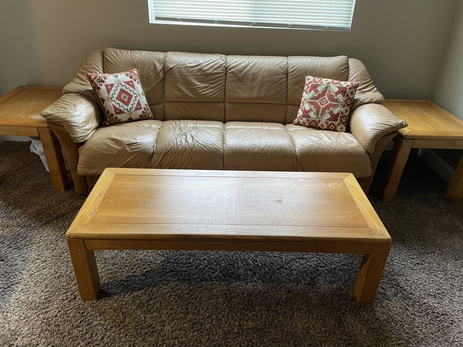 Genuine Leather, Solid Oak Full Living Room Set