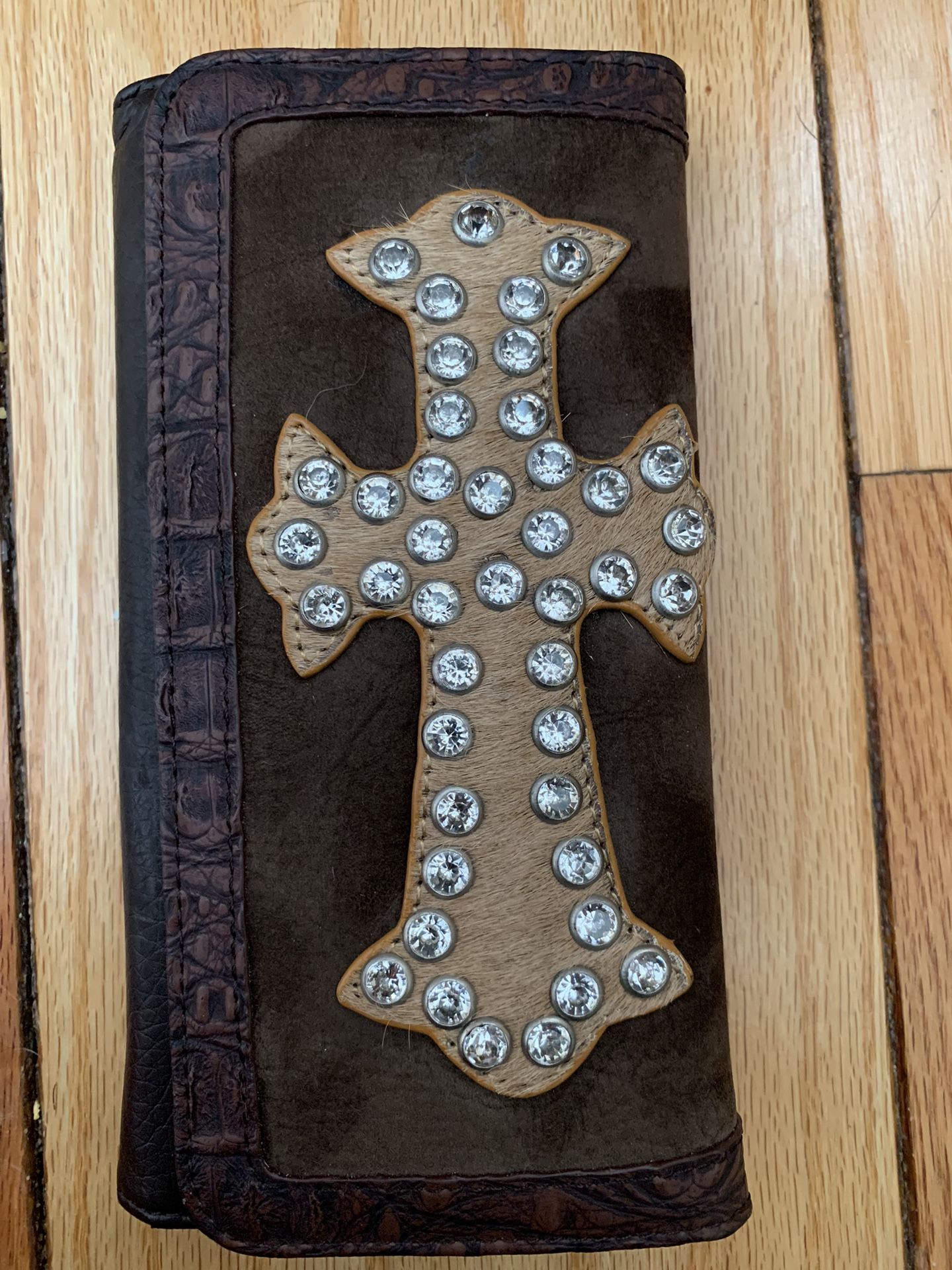 Brown/Tan Crystal Cross Wallet