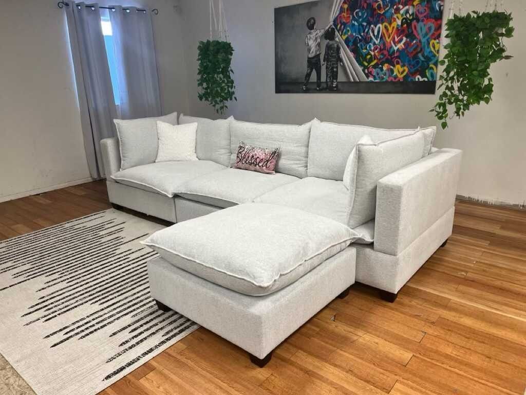 😍🎄Brand New Beige & Grey Fabric L Shape Sectional Couch | Pay After Delivery 🚚