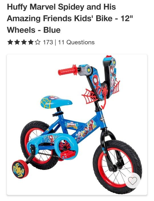 Kids Huffy 12" Wheels Spidey Bike w/training wheels