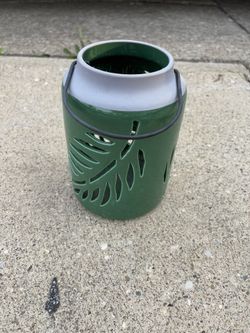 Green Ceramic Lantern with Leaf Cutouts