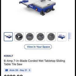 Kobalt 6-Amp 7-in-Blade Corded Wet Tabletop Sliding Table Tile Saw