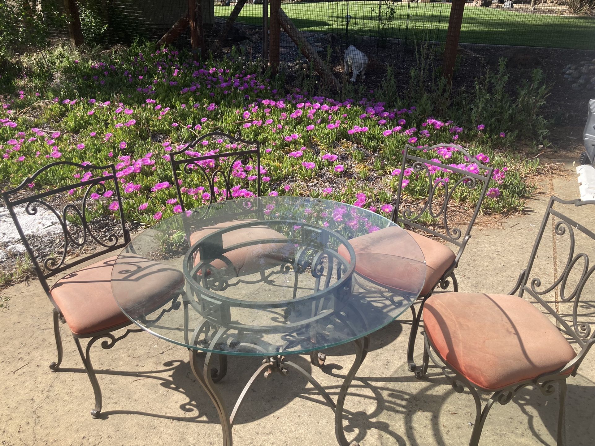 Iron Table With Glass Table Top And Chairs