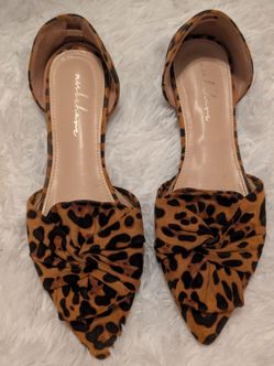 Leopard Animal Print Suede D'Orsay Pointed Toe Bow Flats 8.5W