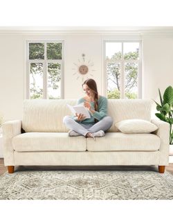 70” Beige Corduroy Loveseat Sofa Couch – Brand New