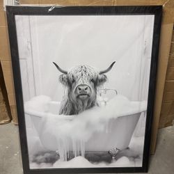 Cow in Bathtub Wall Decor for Bathroom, Funny Animal Painting Pictures 16”x20”