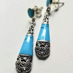 .925 Sterling Silver And Turquoise Pendant And Earrings