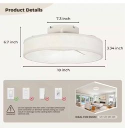 18 in. Smart Indoor LED All White Low Profile Caged Flush Mount Fandelier Ceiling Fan with Remote for Bedroom Baby Room