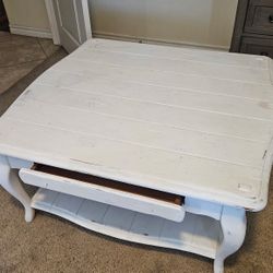 Two Piece Set White Wood Table And End Table 