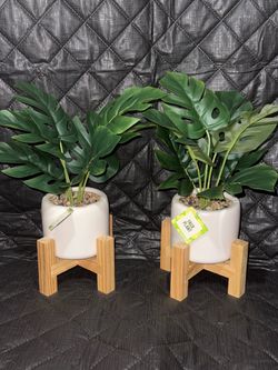 Artificial plant with wooden stand