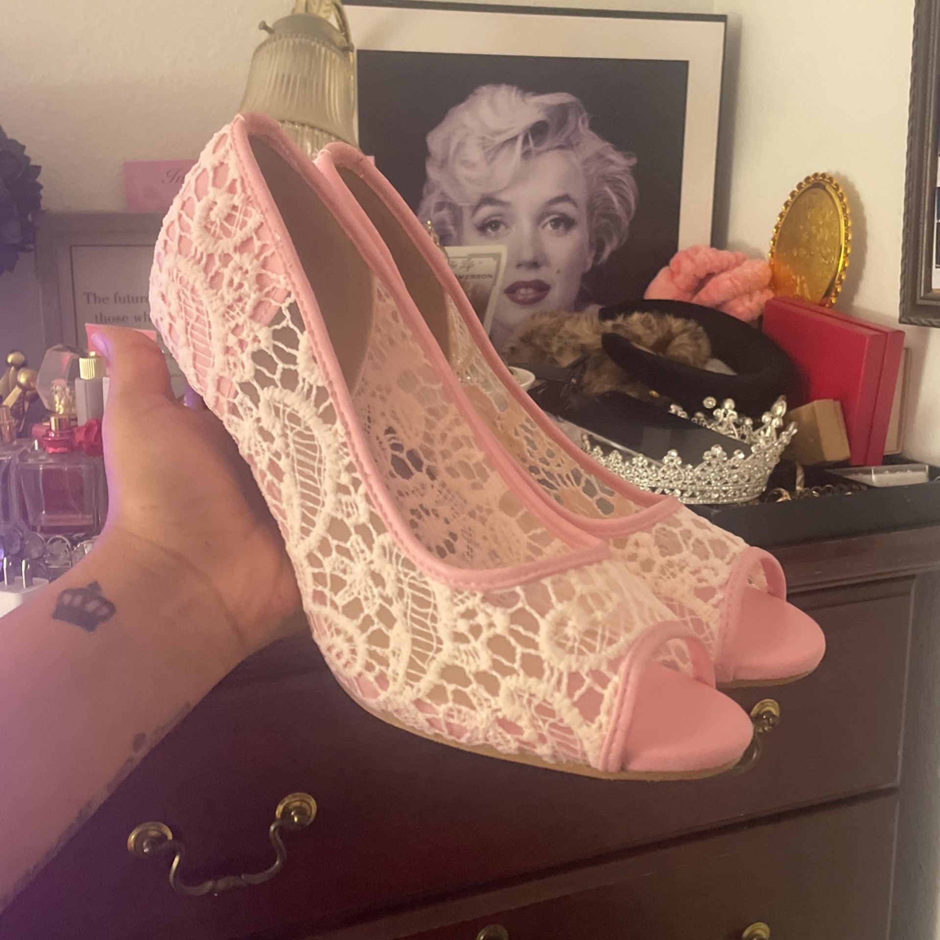 Pink Lace Heels