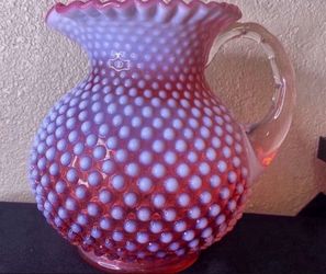 Vintage 1950 Fenton Hobnail Cranberry Pitcher Fenton Size: 8" Height